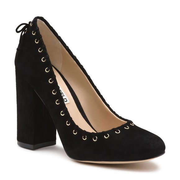 SOLD NWT Karl Lagerfeld Black Suger Suede Stitched Pump - Picture 1 of 9